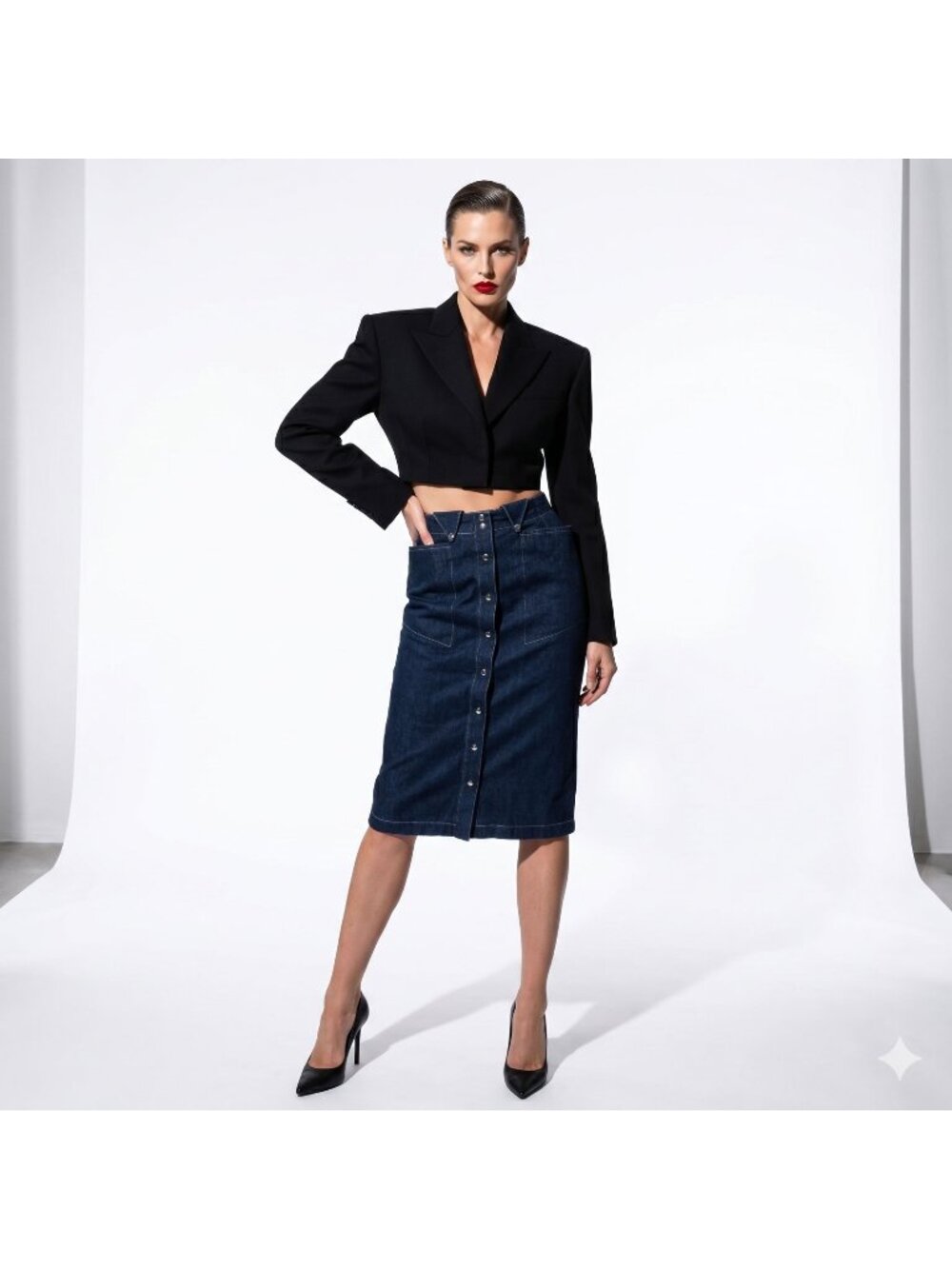 Vintage Thierry Mugler Paris 80s Denim Wiggle Skirt Sculptural Vamp Pinup Small